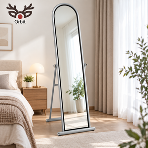 Orbit Full Length Floor <b>Mirror</b> Aluminum Frame Minimalist Design Home Use Standing Dressing <b>Mirror</b> With Wheels - Product Image 5