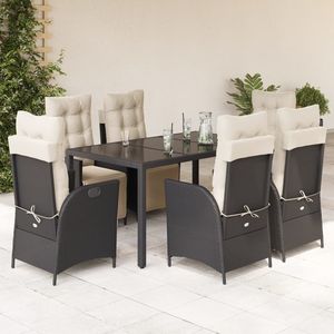 Set da Pranzo da Giardino in Rattan Nero per 6 Persone, Resistente alle Intemperie, Arredamento da Esterno - Product Image 3