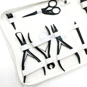 Black Matte Hair Extension Tool Kit Stainless Steel Micro Beads <b>Plier</b> <b>Set</b> Tape Press Opener <b>Pliers</b> for Salon Professionals - Product Image 5