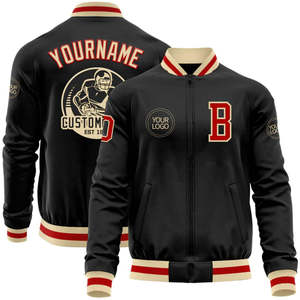 High Quality Custom Varsity Baseball Jacket Bomber Coat <b>Name</b> Number Embroidered Button-Up Stand Collar Winter Outerwear - Product Image 5