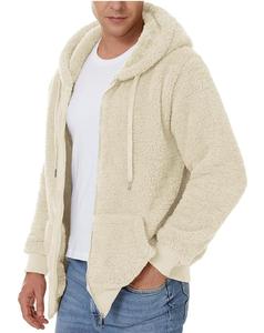 Sweat-shirt à capuche en molleton crème pour homme, coupe ample, fermeture éclair, style décontracté pour l'hiver - Product Image 1