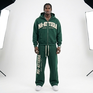 Conjunto de chándal de dos piezas para hombre, con sudadera con capucha y cremallera, y pantalones deportivos de pierna ancha, estilo streetwear. - Product Image 1