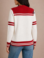 HMR White Red Delta Sigma Cardigan en tricot écologique vintage pour femmes, manches courtes, hiver