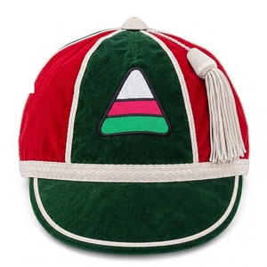 Casquette d'honneur en velours jaune moutarde, design personnalisé, faible MOQ, avec passepoil rouge et pompon, pour remise de prix - Product Image 4
