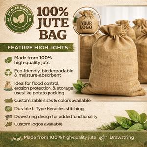 Sac en toile de jute écologique biodégradable pour la lutte contre les inondations et la protection contre l'érosion, durable, avec cordon de serrage, sur mesure - Product Image 6