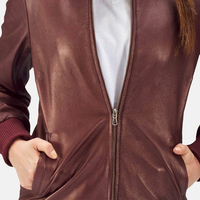 Blouson Bomber Femme en Cuir Tressé Peau de Mouton Style Moderne Coupe Slim Coupe-Vent Imperméable Respirant Moto & Biker