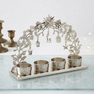 Support de bougie de luxe en aluminium argenté en forme de bois de cerf, à 4 coupelles, pour bougies pilier, décoration de table rustique de Noël, chandelier pour couronne de l'Avent - Product Image 6