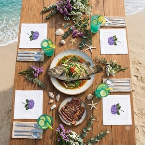 Purple Hydrangea Embroidered Cotton Cocktail Napkins Square Reusable Drink <b>Coasters</b> Hemstitch Table Decor for Parties Dining - Product Image 2