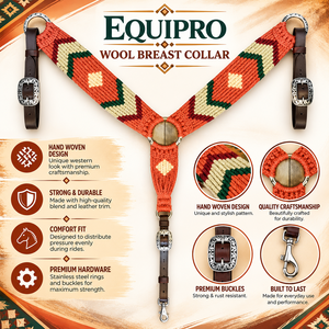 EQUIPO: Collar de Pecho para Caballo Estilo Western con Cuentas, Patrón Navajo, Lana y Cuero, Modelo Personalizable - Para Ponis, Caballos Completos y Cob (Uttar) - Product Image 2