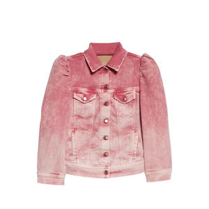 Veste en jean rose délavé pour femme avec épaules à volants, col rabattu, style décontracté à manches courtes, idéale pour le printemps - Product Image 5