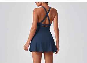 Womens 2 in 1 Breathable Tennis Dress Sleeveless Activewear with Built In Bra and Shorts Pockets Stretchy Spandex Nylon - Product Image 6