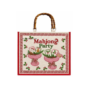 Sac fourre-tout en toile brodé Joyeux Noël avec poignées en bambou, style vintage, sac de shopping, design de Noël d'hiver - Product Image 6