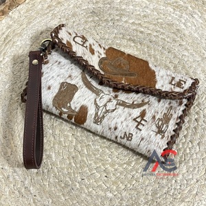 Cartera de mano de cuero de vaca de diseño occidental con pelo, tarjetero y monedero, bolso de mano para mujer, superventas - Product Image 1