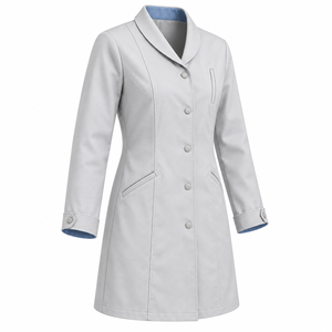 Blouse Médicale Gris Pâle Bleu Marine à Col Châle, Uniforme de Laboratoire Personnalisé, Vente en Gros, Tenue de Travail Unisexe pour Soins de Santé avec Poche Oblique - Product Image 4
