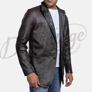 เสื้อเบลเซอร์หนังแท้สีน้ำตาลเข้มสำหรับผู้ชาย ทรงเข้ารูป กระดุมสองเม็ด สไตล์ลำลอง พร้อมกระเป๋าเสื้อ - Product Image 2