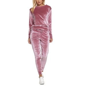 Traje de chándal de terciopelo al por mayor, personalizado, de invierno, de felpa, barato, con pedrería, de 2 piezas, para mujer, conjunto de jogging de terciopelo - Product Image 4