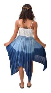 Vestido de Verano con Estampado Tie Dye Índigo, Pintado a Mano, de Rayón, Estilo Bohemio y Hada - Product Image 6