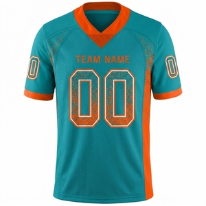 Maillot de football américain personnalisé |   Uniforme d'équipe bleu sarcelle et orange, maillot de sport personnalisé pour hommes, numéro et nom d'équipe personnalisés - Product Image 4