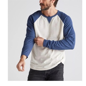 T-shirt décontracté à manches longues raglan pour homme, en jersey 100 % coton respirant, avec col côtelé contrastant, personnalisable en gros - Product Image 1