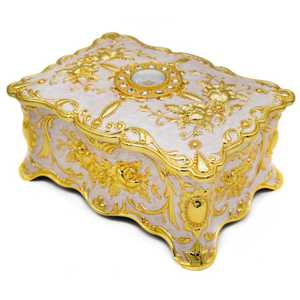 Boîte à bijoux de luxe en métal doré émaillé avec accent en strass de cristal, motif floral, coffret de rangement ovale pour souvenirs, organisateur, coffre - Product Image 1
