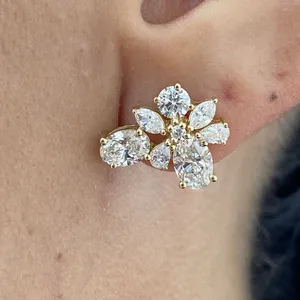 Pendientes de Diamantes Ovalados, en Forma de Pera, Redondos y Marquesa, 2.9 Quilates, E-F VS1, Creados en Laboratorio, Oro de 14k - Product Image 4