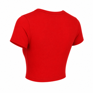 Women's <b>Red</b> <b>Crop</b> <b>Top</b> Short Sleeve O-Neck Solid Knitted Casual T-Shirt Spring Summer Fit - Product Image 5