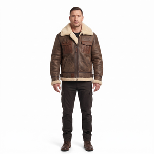 Chaqueta Bomber B-3 de Piel de Merino Gruesa Personalizada OEM para Hombre, Chaqueta de Vuelo de Invierno con Gráficos Cyberpunk y Cuero Desgastado - Product Image 1