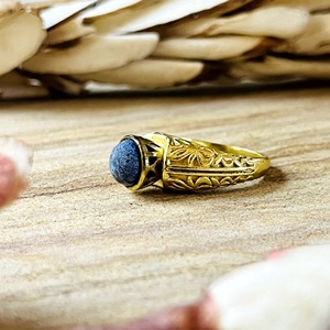 New Arrival Boho Floral <b>Ring</b> Tribal Brass Jewelry Women 18k Gold Plated Vintage Lapis Textured <b>Statement</b> <b>Ring</b> Wholesale/OEM/ODM - Product Image 3