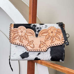 Le plus récent tournesol usiné à la main en cuir cheveux-sur cuir de vachette bandoulière Carryall portefeuille en cuir véritable femmes organisateur portefeuilles - Product Image 4