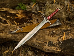 Cuchillo de caza largo hecho a mano con punta de lanza de acero al carbono, mango de cuero, hoja recta, funda, grado DIY, 32 pulgadas, marca personalizada ODM - Product Image 5