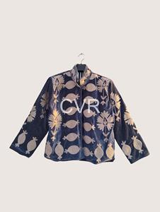 Veste en velours à col mandarin de style chinois, broderie florale, manches longues, fermeture à un bouton, automne, décontractée, grande taille, pour femmes - Product Image 1