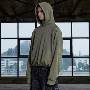 Sudadera con capucha personalizada para hombre, estilo urbano, con corte y costura, oversize, con cremallera, apliques y patchwork, efecto desgastado - Product Image 2