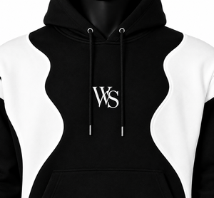 Sweat à capuche oversize léger en polaire pour homme, à manches longues, avec blocs de couleur, noir et blanc, logo frontal brodé en 3D, imprimé, 100% coton - Product Image 3