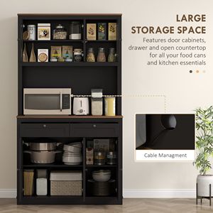 Mobile dispensa da cucina nero da 71 pollici con supporto per microonde, credenza con 2 cassetti e ripiani regolabili - Product Image 4