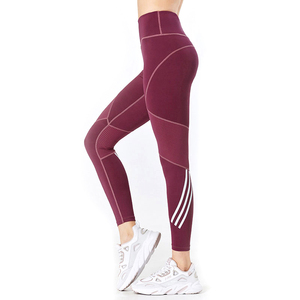High Waist Women's Yoga Leggings Full Length Solid Black With Side Stripe And <b>Mesh</b> Panels Four-Way Stretch Seamless Design - Product Image 2