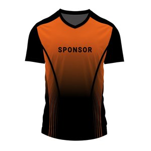 เสื้อวอลเลย์บอลออกแบบเองได้ สีส้มดำ ลายกราฟิก ทนทาน แห้งเร็ว เหมาะสำหรับกีฬาฟุตบอล - Product Image 1