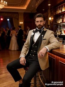 Costume d'affaires pour homme noir avec col mandarin en tissu respirant polyester/coton velours côtelé - Product Image 3
