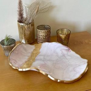 Elegant Long Resin Serving Tray Marble Finish Decorative Organizer for Coffee Table Dining Room Bathroom Vanity and Home Decor - Product Image 1