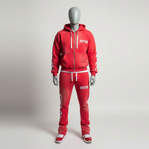Mens Plus Size Red Winter Tracksuit Set <b>Zip</b> Hoodie Jogger Pants Two Piece Outfit Streetwear Fashion Casual Sportswear 100% - Product Image 2