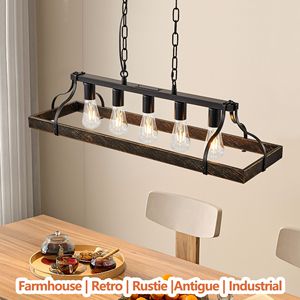Luce a sospensione Vintage in oro nero da 33.7 pollici 5 prese a lampadina E26 regolabili a catena in altezza lampadario in stile antico per sala da pranzo - Product Image 5
