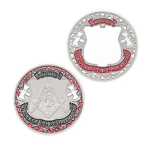 Moneda de la Logia Azul de Maestros Masones, Orden Fraternal de los Masones, Moneda de Desafío Masónica Tradicional Chapada en Oro - Product Image 1