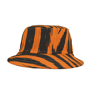 Chapeau Bob Unisexe en Toile 100% Coton, Imprimé Numérique, Motif Feuille de Dessin Animé Rayé Orange et Noir, Décontracté, Printemps-Été, pour Adulte - Product Image 1