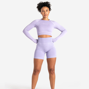 Shorts tricotés respirants à taille haute pour femmes, couleur unie, coupe sportive, taille élastique, style classique, bleu clair - Product Image 2