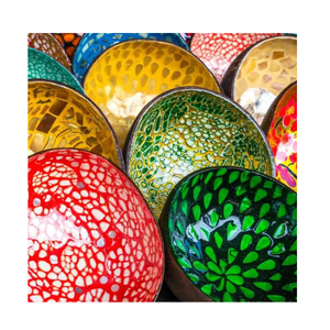 Decorative Mother Of Pearl <b>Coconut</b> Bowl Handmade <b>Coconut</b> <b>Shell</b> Bowl <b>Coconut</b> Bowls Decorated With Eggshell And Gold Lacquer - Product Image 2