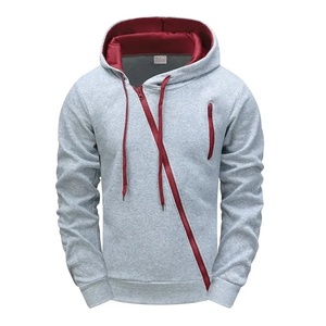 Men's Hooded Zip-Up Sweatshirt Solid Color Long Sleeve Casual Regular Fit Autumn Wear Red Lining Polyester Cotton Blend 2027 - Product Image 4