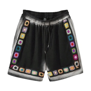 2025 personnalisé lavage à l'acide français éponge coton Baggy Shorts en détresse Vintage broderie patchs glands et tissage tricoté - Product Image 1