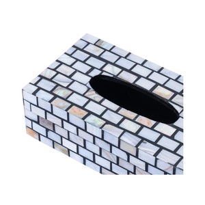 Caja de pañuelos rectangular de alta gama con incrustaciones de nácar y madera hecha a mano para decoración del hogar - Product Image 5
