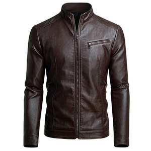 Veste en cuir d'hiver pour homme de qualité supérieure, fermeture éclair, col montant, respirante, coupe-vent, vêtements d'extérieur décontractés - Product Image 1