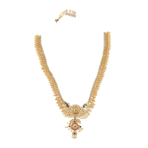 Women's Designer Gold Plated Semi Bridal Necklace and Earring Set with Zircon and Pearl Flower Shape Wedding Jewelry Nova Mart - Product Image 2