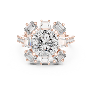 Bague de fiançailles Vinson Project Luxury Art Deco en moissanite taille coussin, halo multi-pierres, plaqué or rose, acier inoxydable - Product Image 1